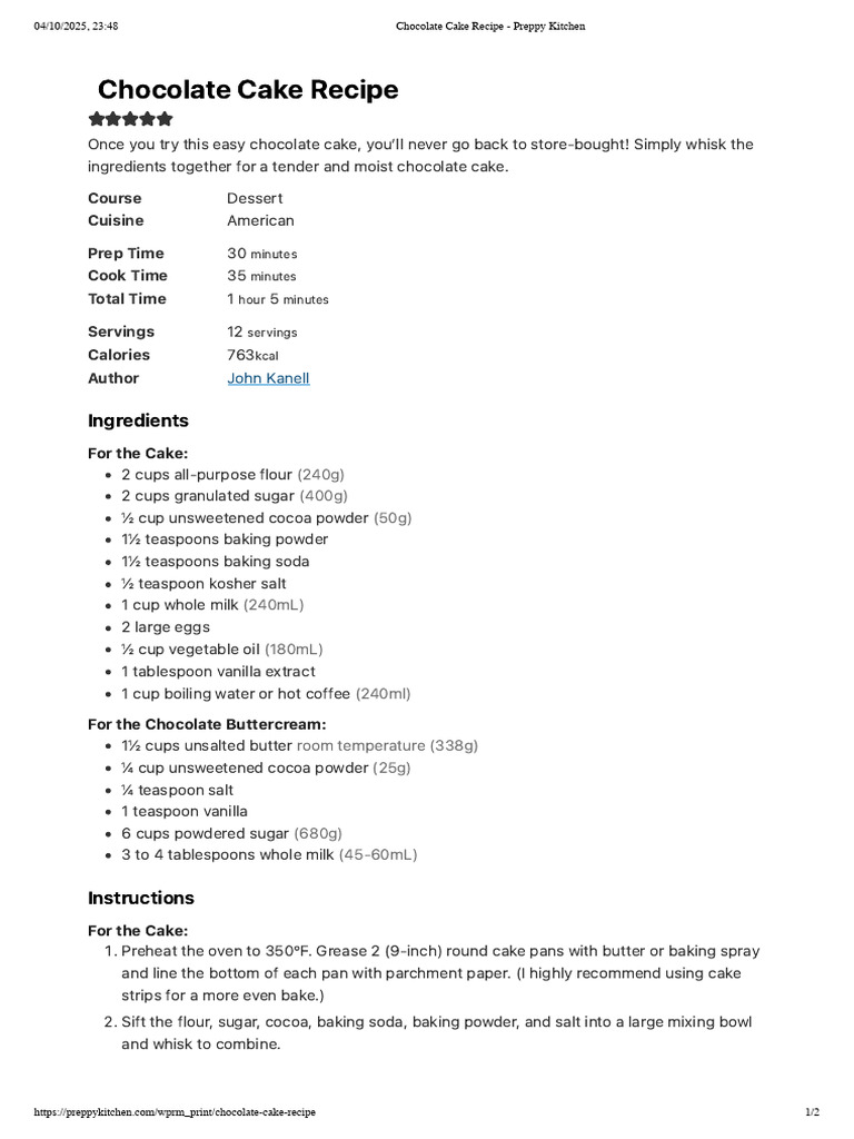 John Kanell's Easy Chocolate Cake Recipe | PDF | Cakes | Chocolate