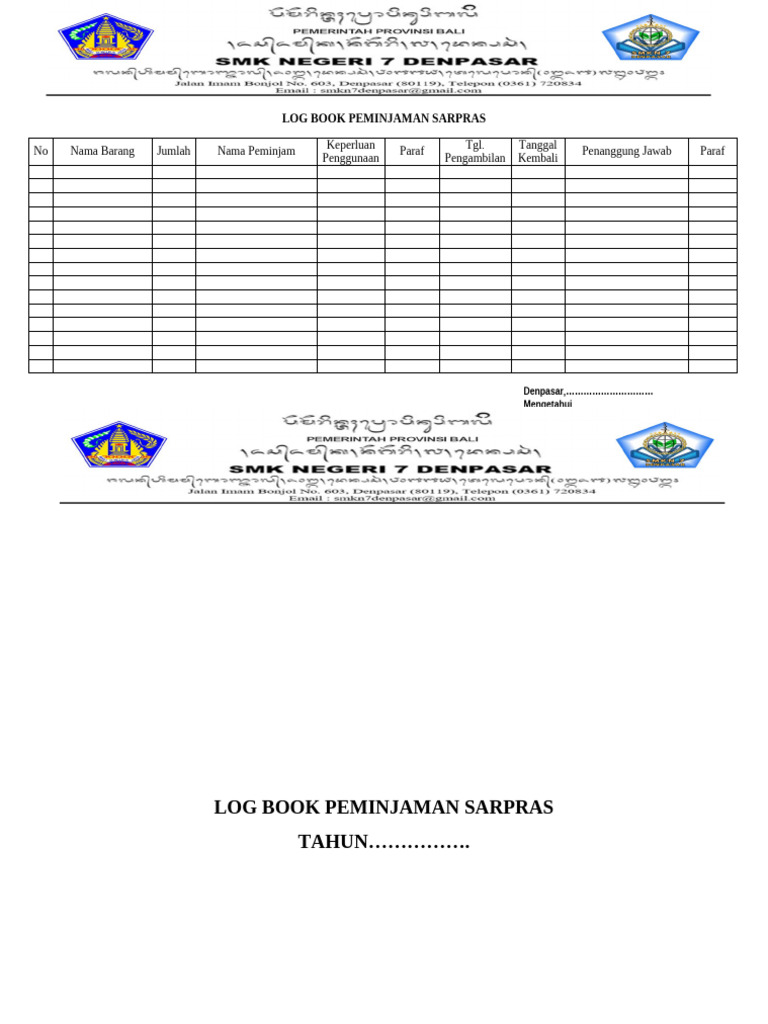 Log Book Peminjaman Sarpras 2023 | PDF