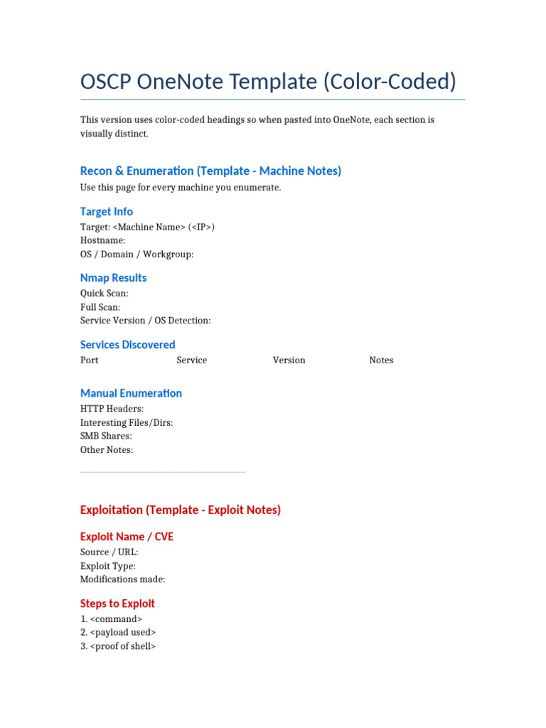 OSCP OneNote Template ColorCoded | PDF