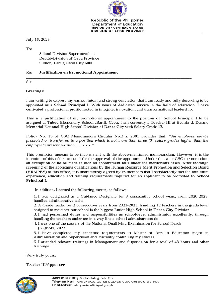 Justification for Principal Appointment | PDF