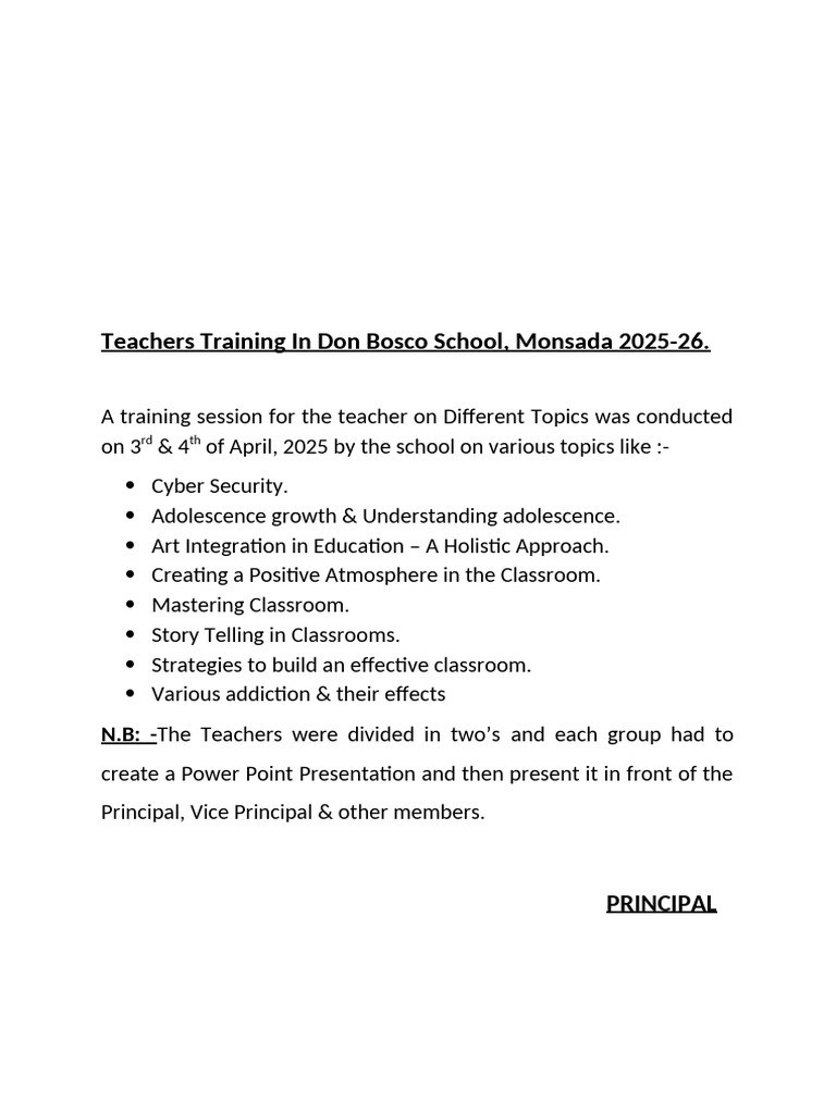 Staff Orientation Day Teachers Trraining 2025 | PDF