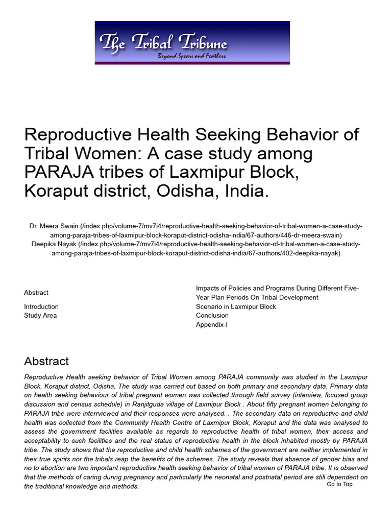 Reproductive Health of Paraja Women in Odisha | PDF | Woman | Women's ...