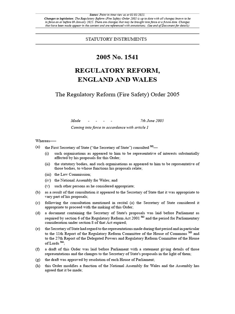 Regulatory Reform Fire Safety Order 2005 | PDF | Emergency | Firefighting