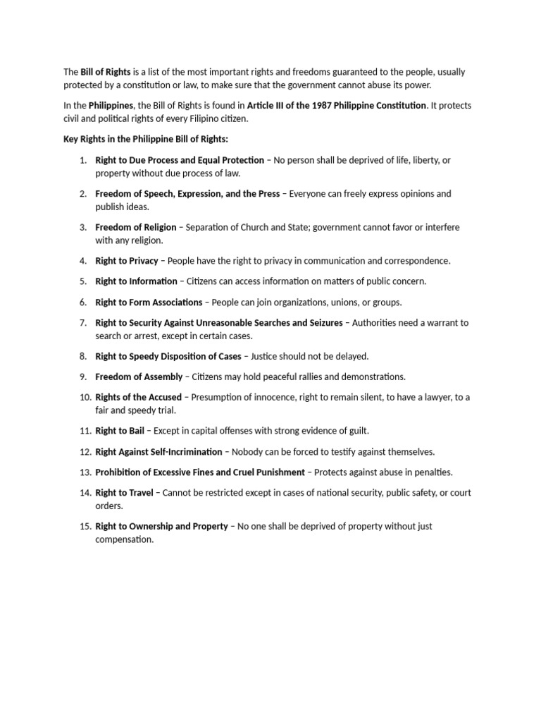 The Bill of Rights Is A List of The Most Important Rights and Freedoms ...