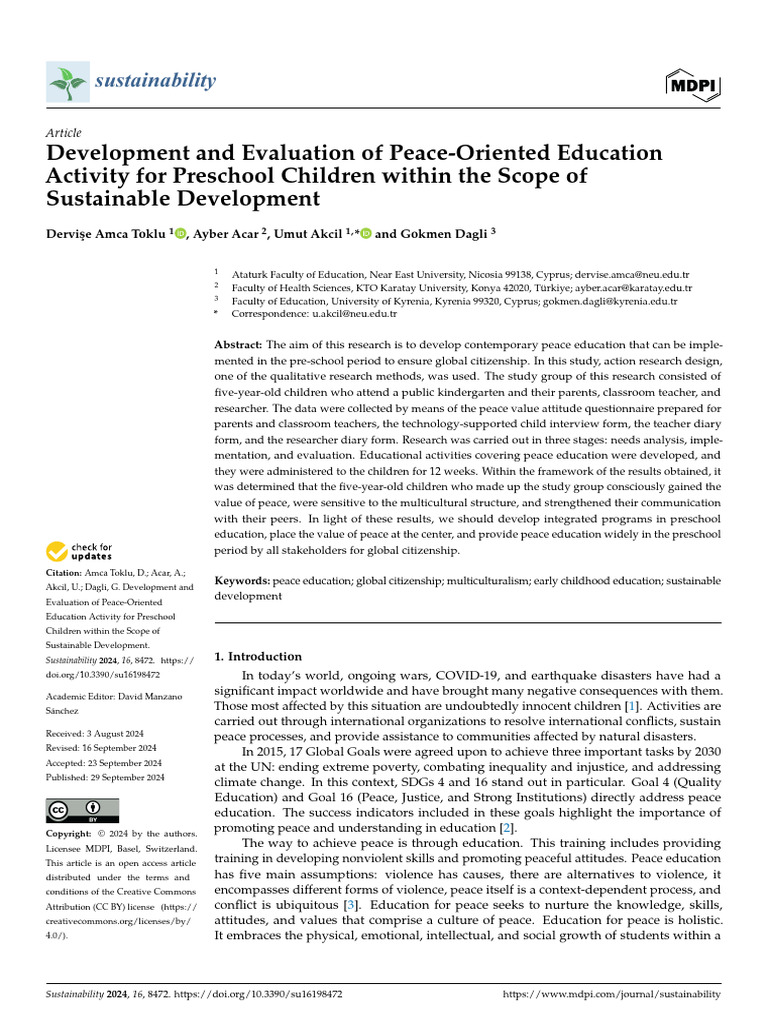 Peace Education for Preschoolers: A Study | PDF | Methodology | Peace