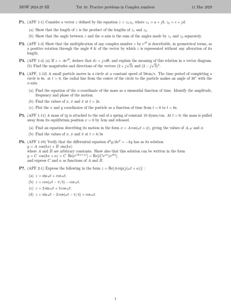 Complex Numbers Practice Problems 2024 | PDF | Euclidean Vector | Angle