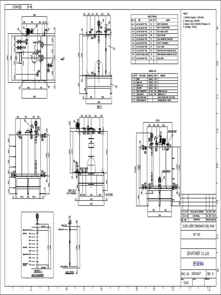 Fuel Tank Outline Drawing (3000 Liter) REV.B | PDF