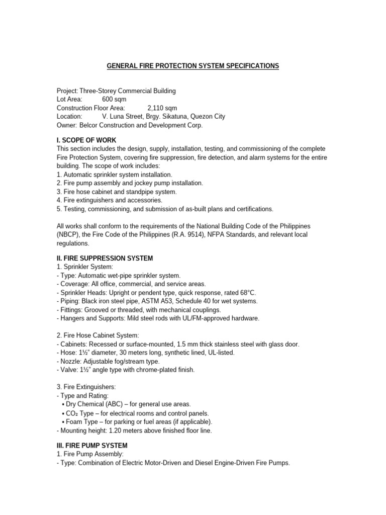 Fire Protection System Specs Philippines | PDF | Fire Sprinkler System ...