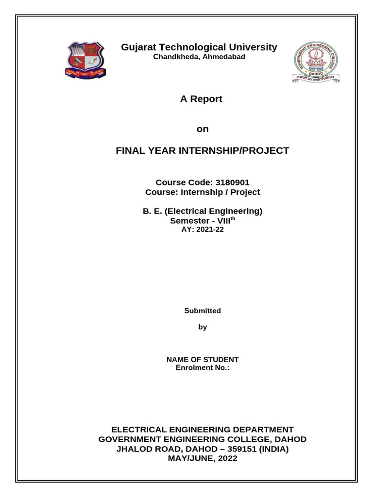 Final Year Internship Report: Electrical Engineering | PDF | Support ...