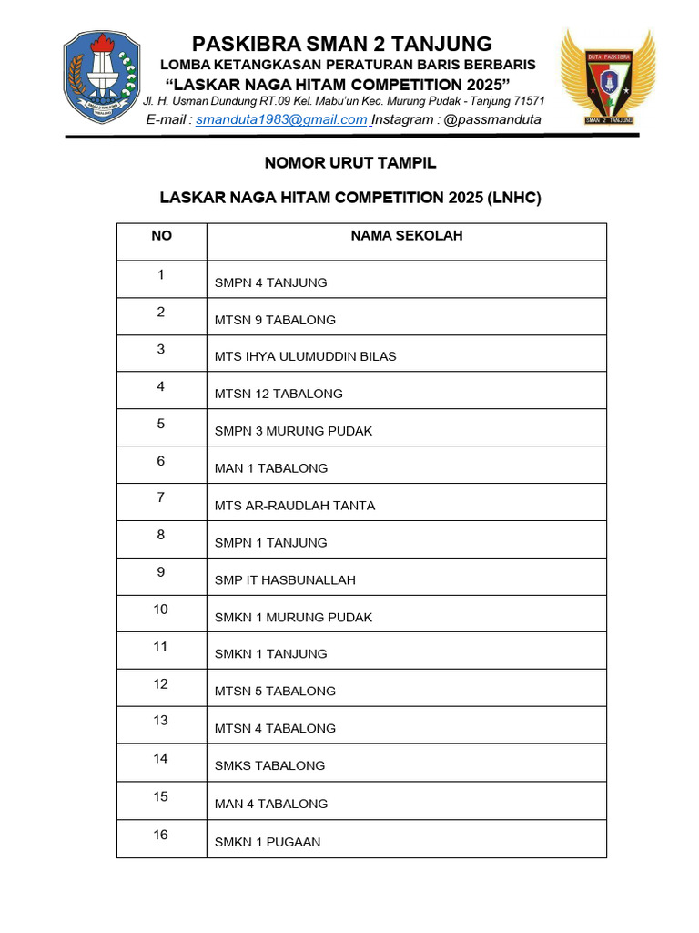 Lomba Paskibra Laskar Naga Hitam 2025 | PDF