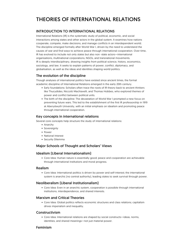 Overview of International Relations Theories | PDF | International ...
