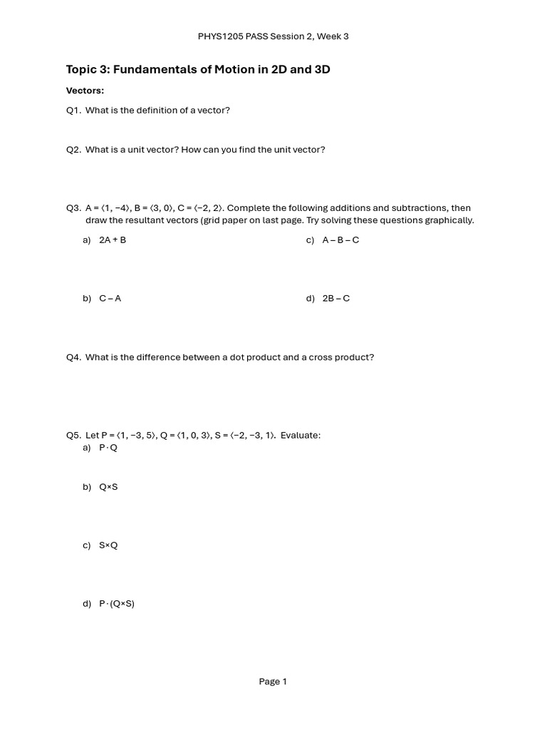 PHYS1205 - WK 3 - Motion in 2D and 3D | PDF | Velocity | Euclidean Vector