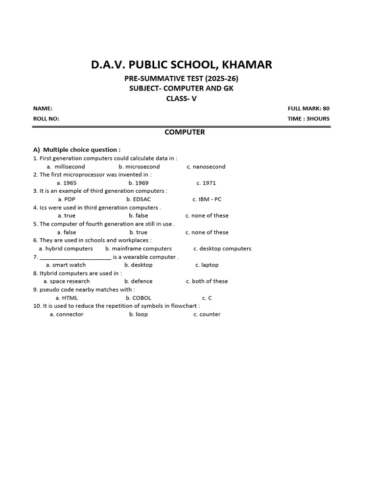 Computer and English Pre-Summative Test | PDF | Classes Of Computers ...