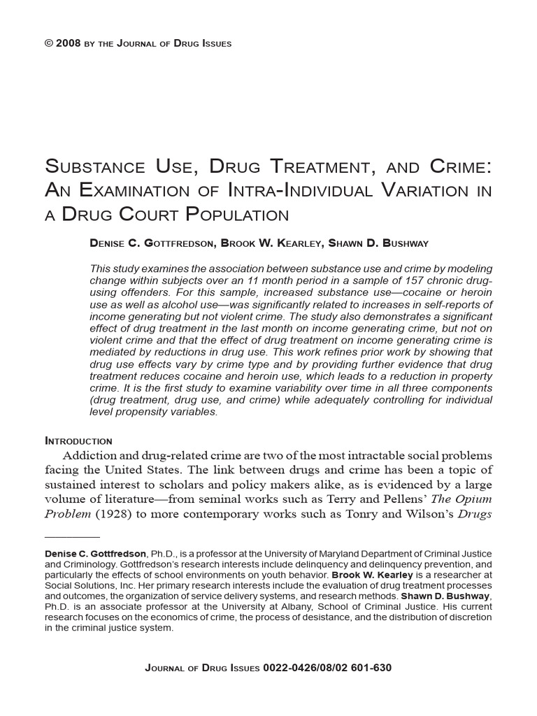 Drug Use, Treatment, and Crime Dynamics | PDF | Substance Abuse | Drug ...