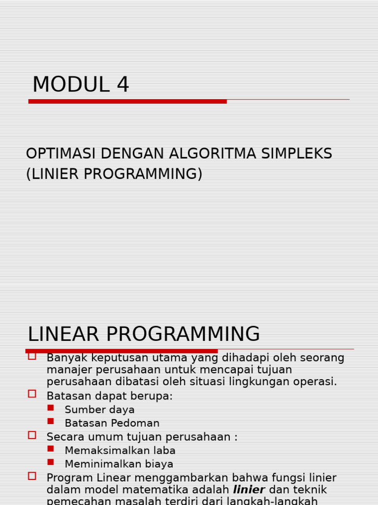 Optimasi Program Linear dengan Simpleks | PDF
