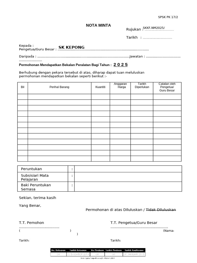Nota Minta 2 0 2 5 - Contoh Isi | PDF