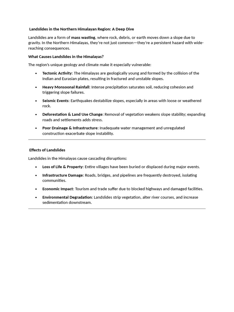Himalayan Landslide Causes and Effects | PDF | Landslide | Himalayas