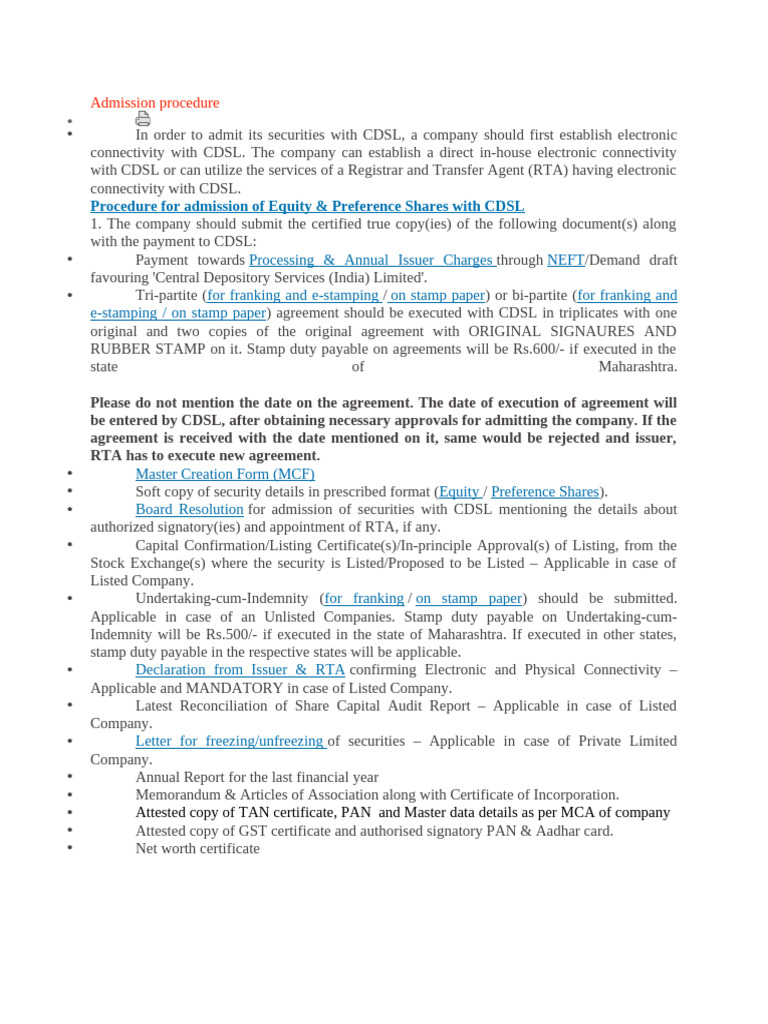 CDSL Certificate Admission Process | PDF | Securities (Finance ...