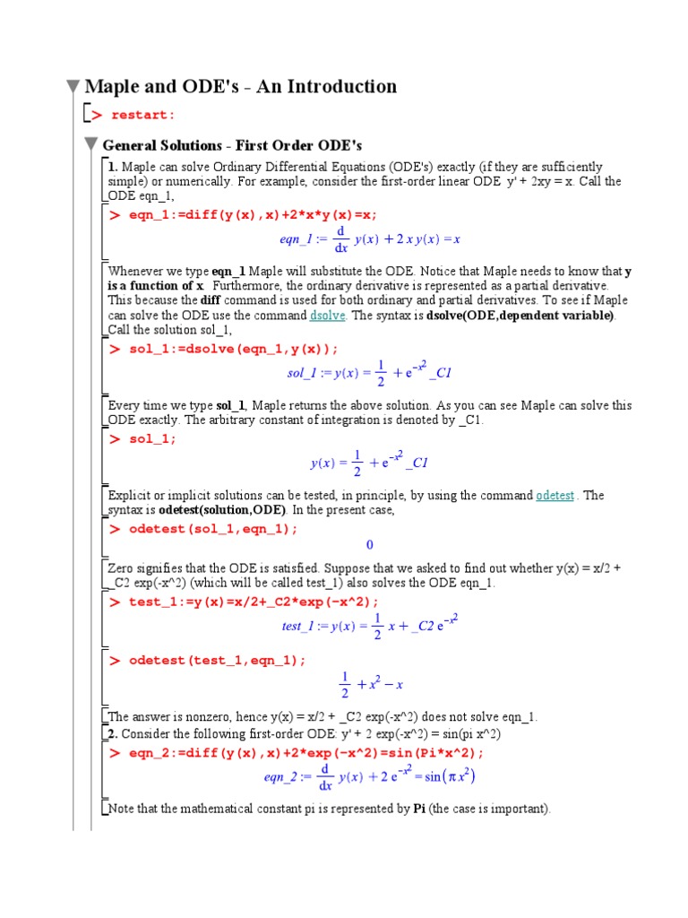 Maple for Solving ODEs | PDF | Ordinary Differential Equation | Derivative