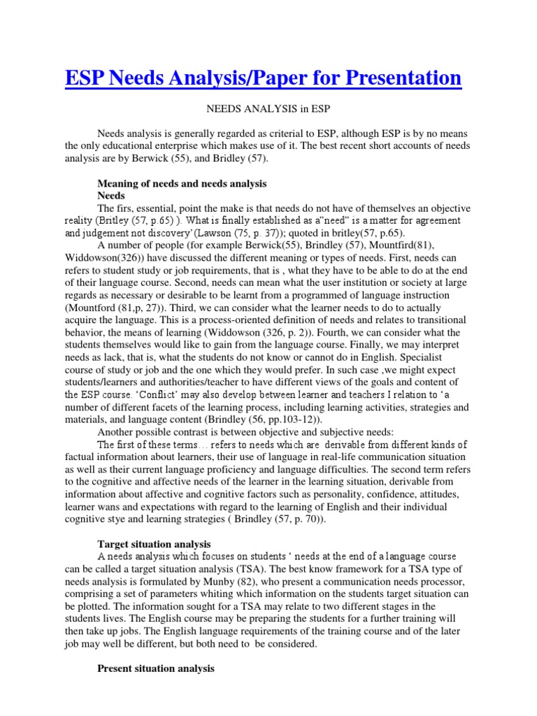 Understanding ESP Needs Analysis | PDF