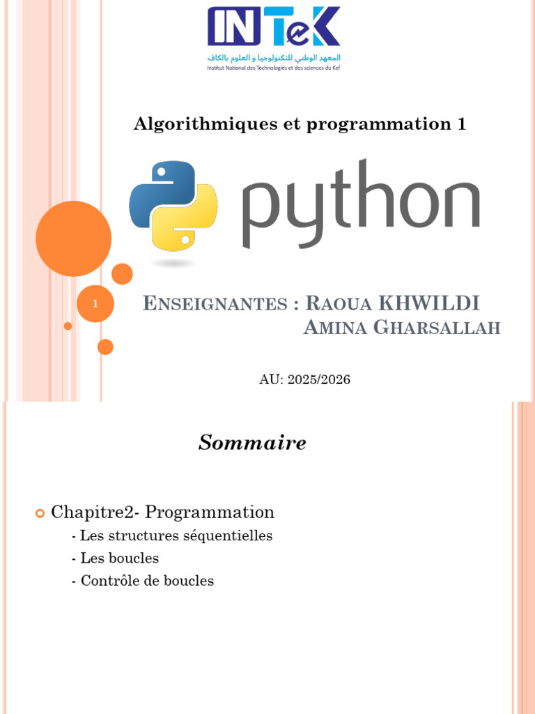 Programmation Python : Structures et Boucles | PDF | Structure de ...