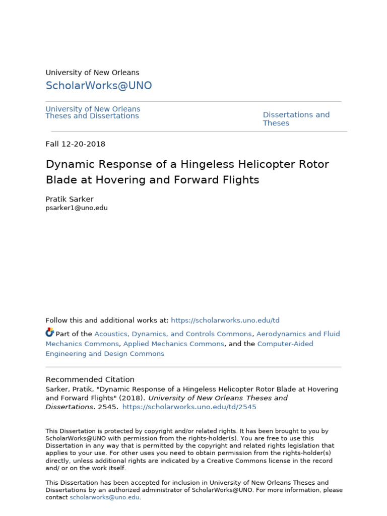 Dynamic Response of Helicopter Rotor Blade | PDF | Helicopter | Lift ...