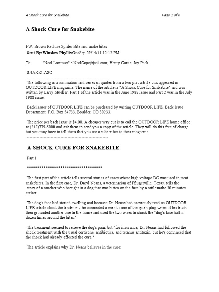 Snake Bites PDF Electric Shock Venom