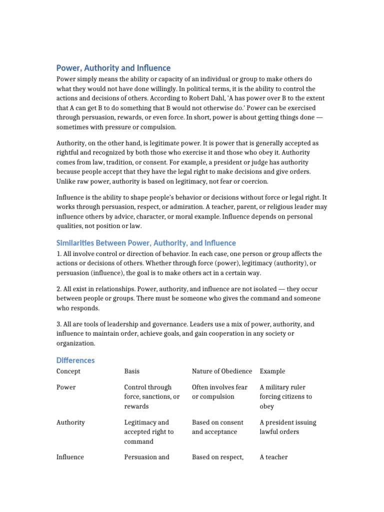 Power Authority and Influence | PDF | Power (Social And Political ...