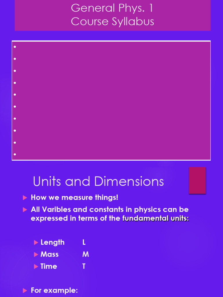 General Physics 1 Course Syllabus | PDF | Quantity | Mechanics