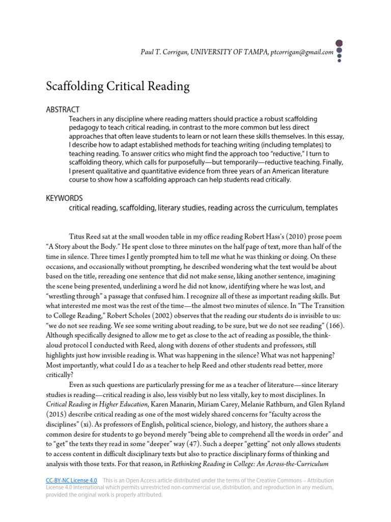 Scaffolding for Critical Reading Skills | PDF | Pedagogy | Essays