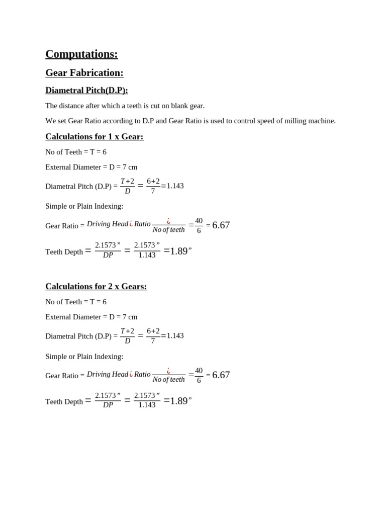 Gear Fabrication and Indexing Calculations | PDF