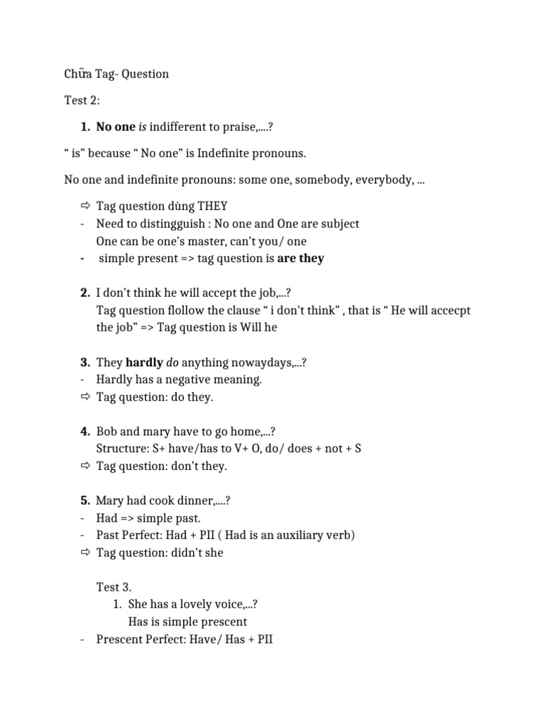 Tag Questions Explained with Examples | PDF