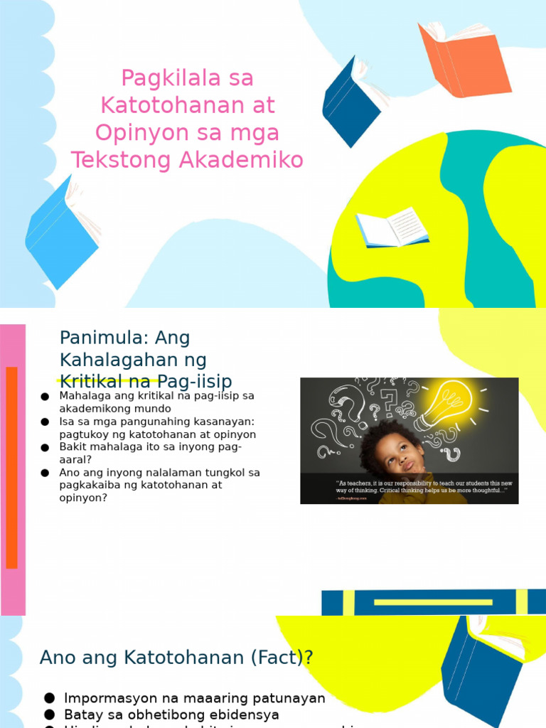 Pagkilala Sa Katotohanan at Opinyon Sa Mga Tekstong Akademiko | PDF