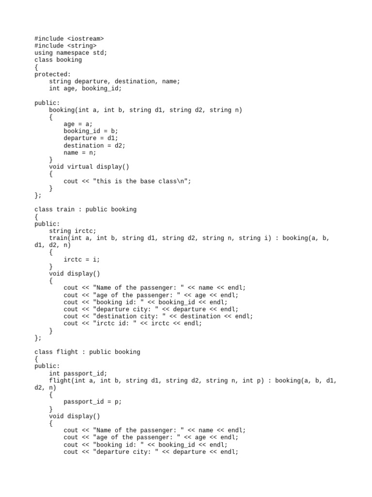 C++ Booking System with Inheritance | PDF