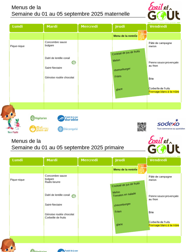 Menus Scolaires Septembre 2025 | PDF | Fruit | sauce