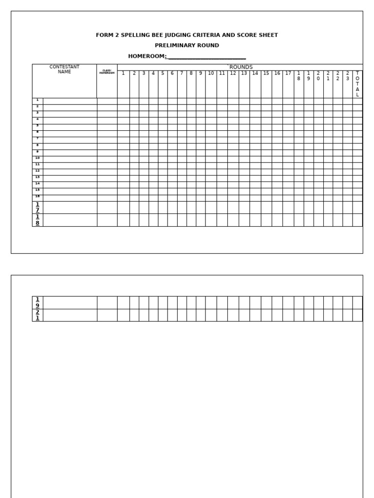 Spelling Bee Judging Criteria Sheet | PDF