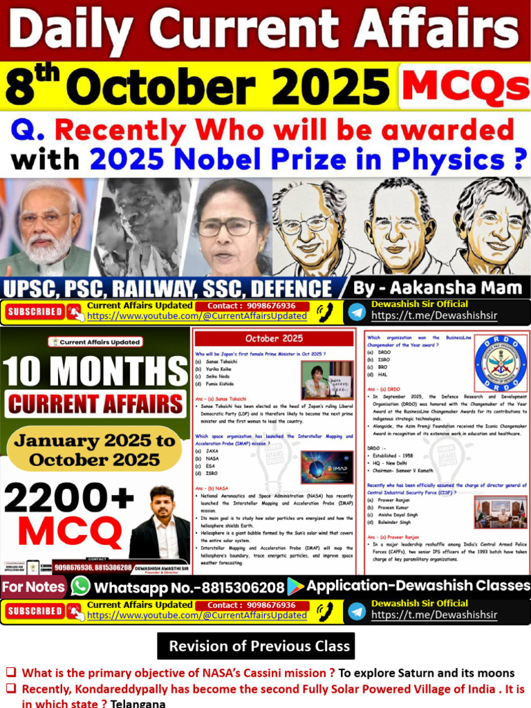 Current Affairs Highlights October 2025 | PDF