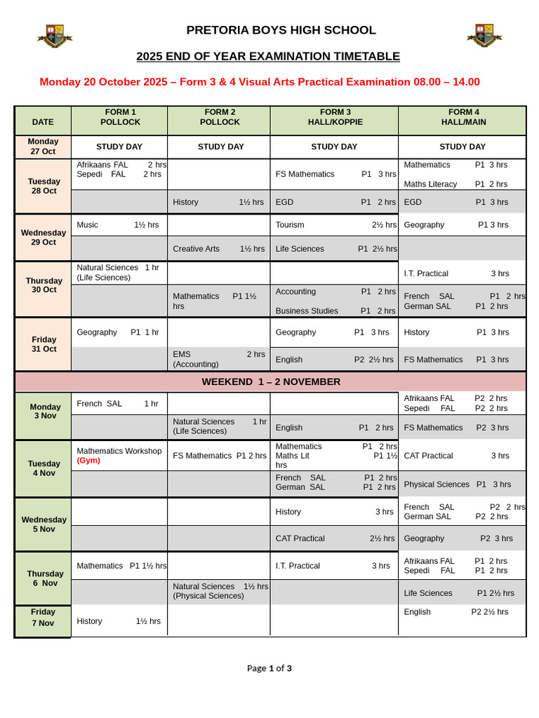 November Exam Timetable 2025 | PDF | Mathematics | Inquiry