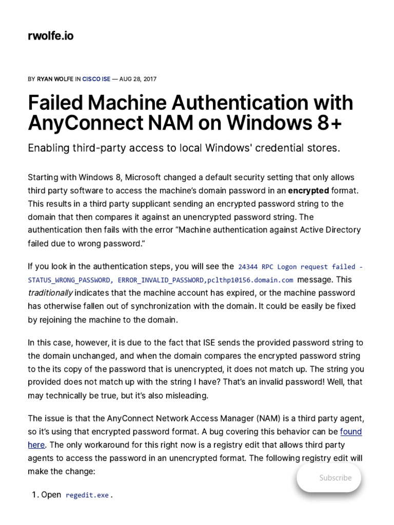Failed Machine Authentication With AnyConnect NAM On Windows 8+ | PDF ...