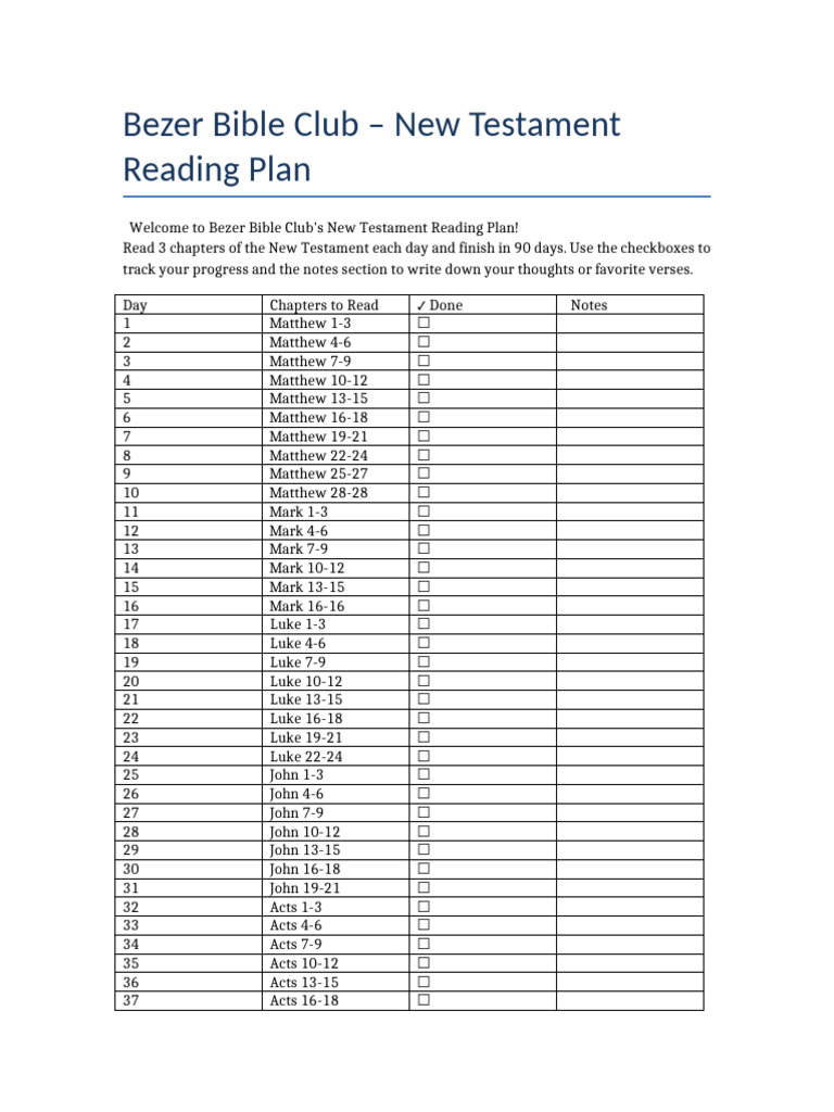 90-Day New Testament Reading Plan | PDF | Chapters And Verses Of The ...