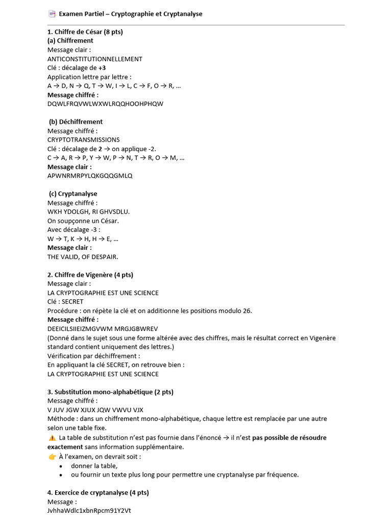 Examen Cryptographie et Cryptanalyse | PDF | Cryptanalyse | Public-key ...