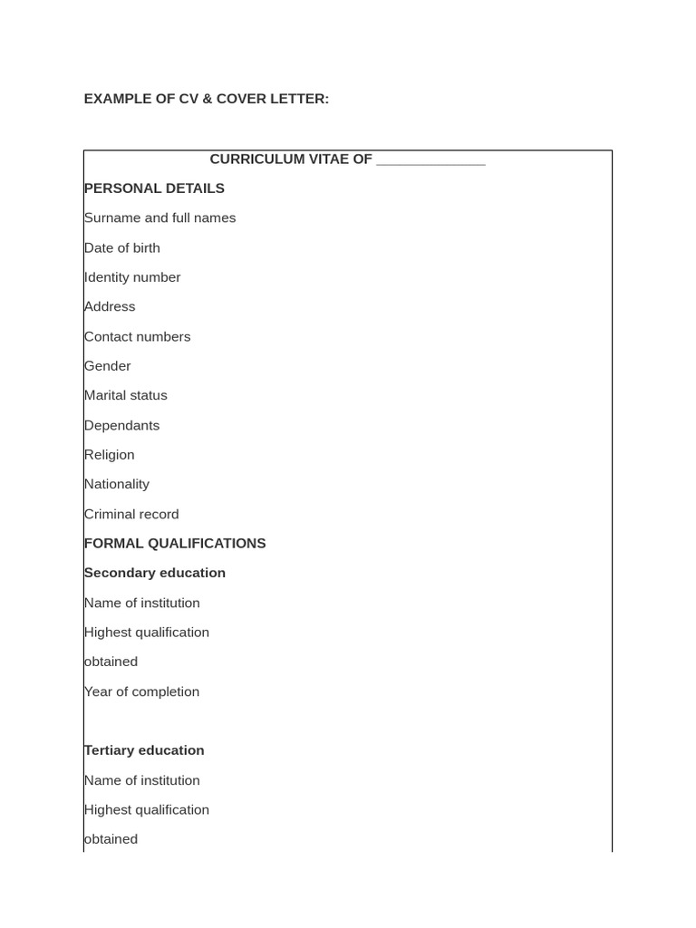 Cover Letter and CV | PDF