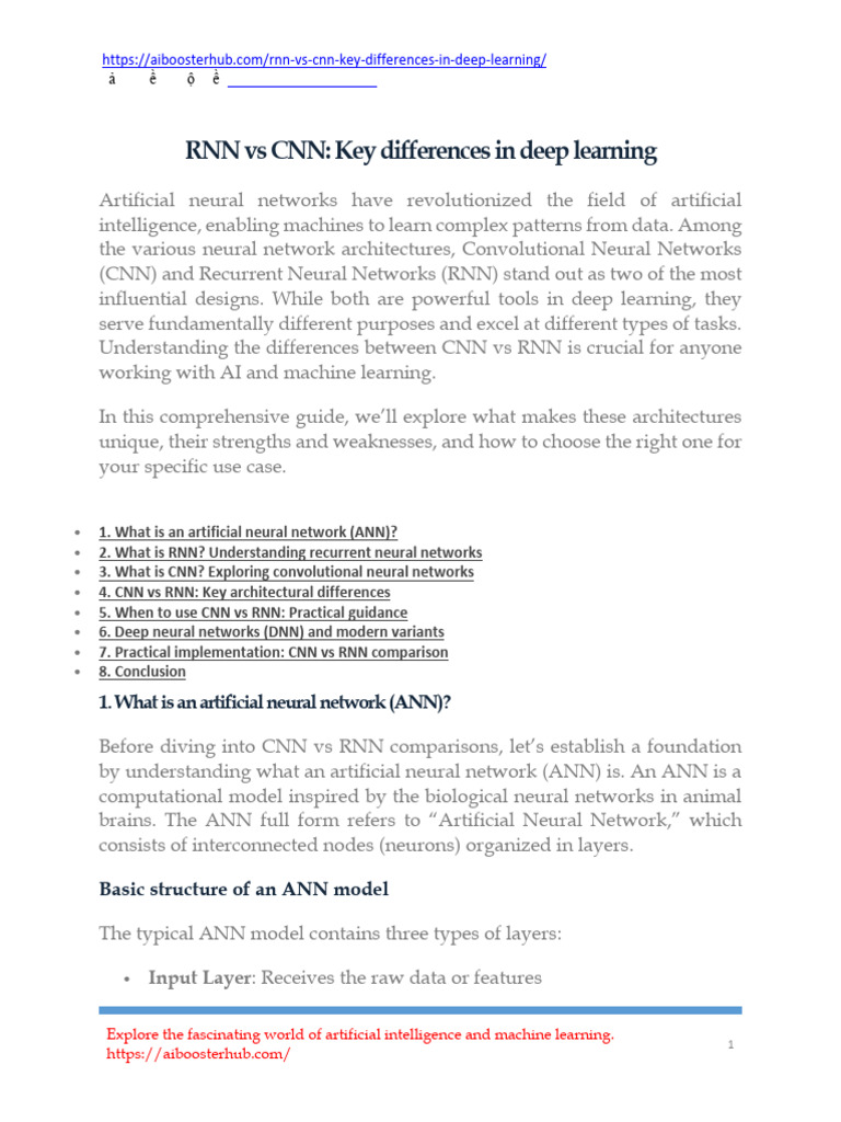 RNN vs CNN: Deep Learning Differences | PDF | Deep Learning ...