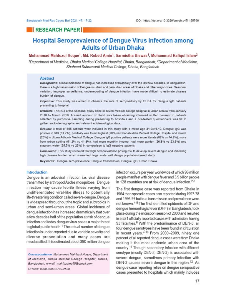 Hospital Seroprevalence of Dengue Virus Infection | PDF | Microbiology ...