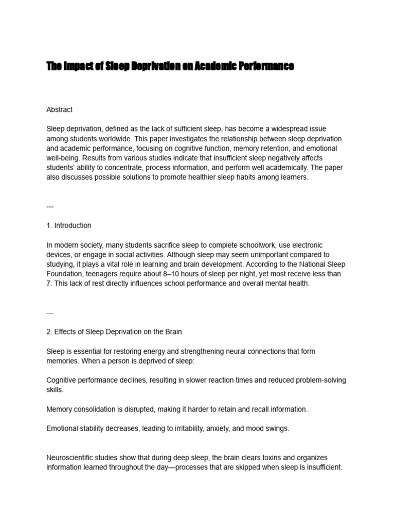 View of The Impact of Sleep Deprivation On Academic Performance | PDF | Sleep ...