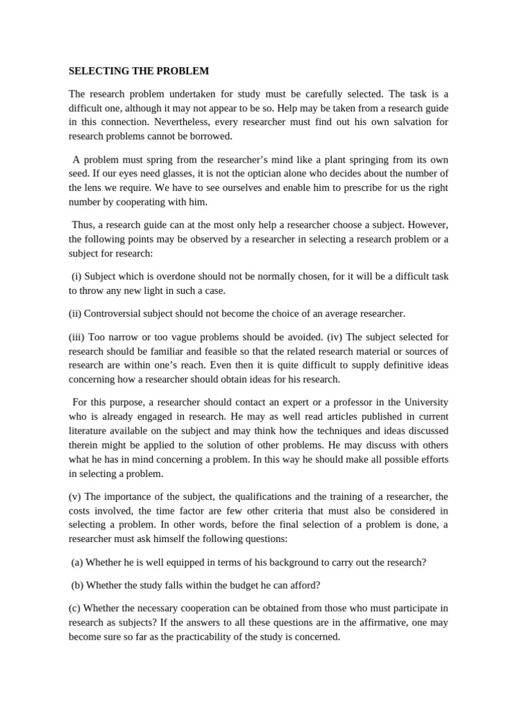 Selecting a Research Problem | PDF