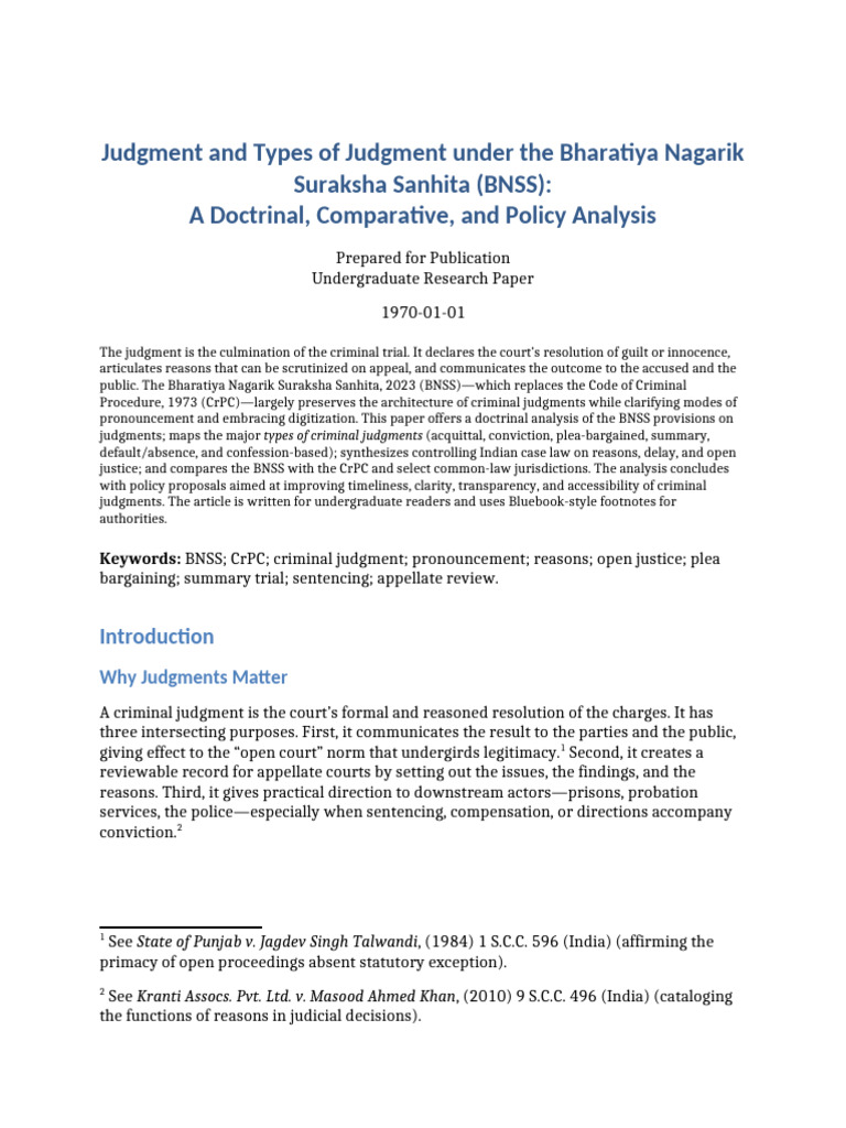 Judgments Under BNSS: Types and Analysis | PDF | Judgment (Law ...