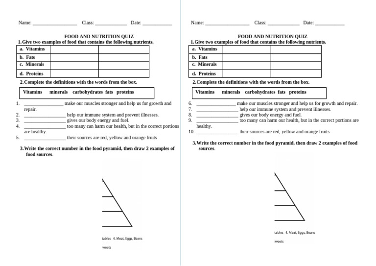 Nutrients and Food Quiz | PDF