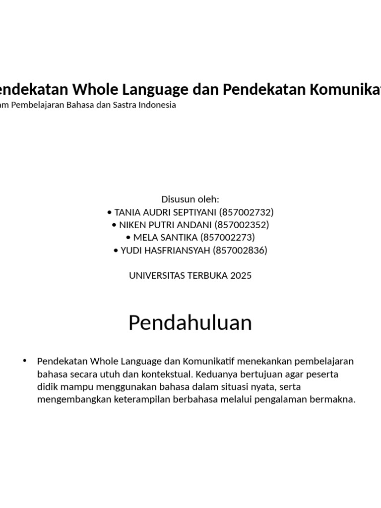 Pendekatan Whole Language dan Komunikatif | PDF
