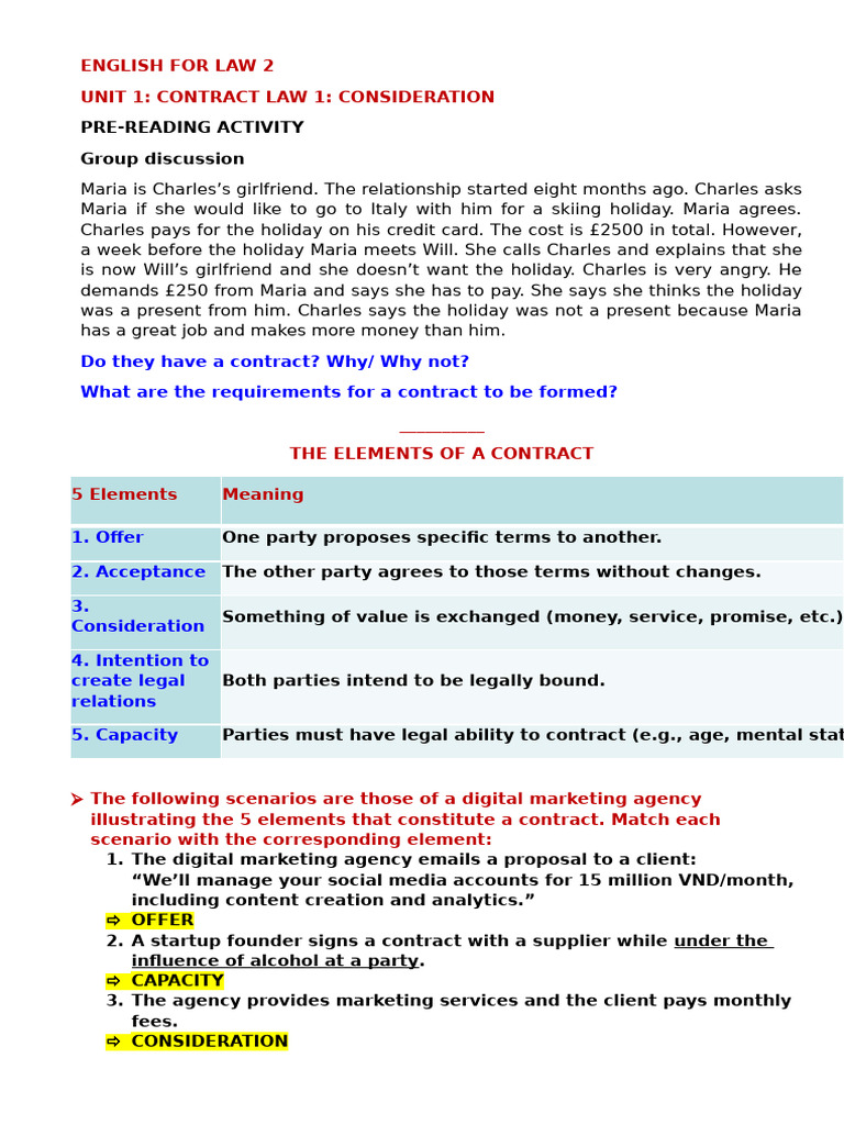 Understanding Contract Law Elements | PDF | Consideration | Offer And ...